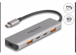 Delock Hub USB 10 Gbps se 2 porty USB Typ-A + 2 porty USB Type-C™ s konektorem USB Type-C™ a s PD 95 W