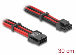 Delock Prodlužovací kabel z 8-pinové zástrčky EPS na 4 + 4-pinovou zásuvku EPS, s textilním opletením, červenočerný