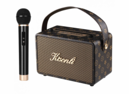 Reproduktor Kisonli G100, Karaoke, Bluetooth, USB, SD, AUX – hnědá Reproduktor Kisonli G100 s Bluetooth, USB, SD a AUX připojením zaujme svým výrazným zvukem. Kompaktní řešení pro přehrávání hudby do