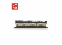 LYNX 19" patch panel 24-port, STP Cat6a, 50µ, stíněný, černý