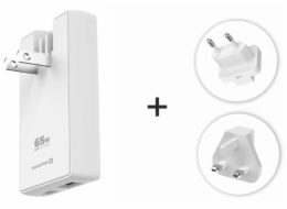 Swissten cestovní adaptér GaN USB-C + USB-A 65w výměnné vidlice (US, EU, UK) bílý