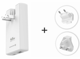 Swissten cestovní adaptér GaN USB-C + USB-A 45w výměnné vidlice (US, EU, UK) bílý