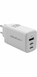 Qoltec 65W GaN nástěnná nabíječka | 5-20V | 3-3,35A | 2xUSB-C PD | 1xUSBQC 3.0 | Bílý
