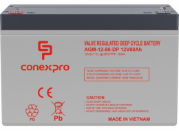 Baterie Conexpro AGM-12-80-DP VRLA AGM 12V/80Ah, M6, Deep cycle, živ. 10 let 