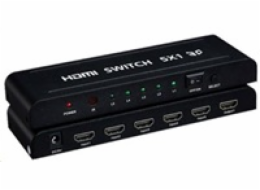 PREMIUMCORD HDMI switch 5:1 kovový s dálkovým ovladačem a napájecím adaptérem