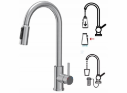 Steiner CINDY SteelQ třícestná ocelová kuchyňská baterie s výsuvným výtokem a sprchou, ocel