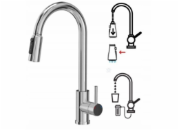 Blue Water CINDY třícestná kuchyňská baterie s výsuvným výtokem a sprchou, chrom