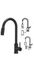 Steiner CINDY SteelQ kuchyňská třícestná ocelová baterie s výsuvným výtokem a sprchou, čistý uhlík
