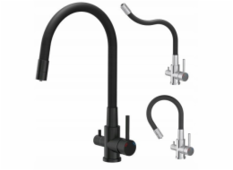 Steiner AGNES SteelQ třícestná ocelová kuchyňská baterie s flexibilním výtokem, čistý uhlík