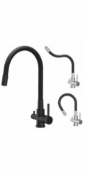 Steiner AGNES SteelQ třícestná ocelová kuchyňská baterie s flexibilním výtokem, čistý uhlík