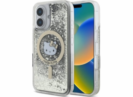 HelloKitty Hello Kitty HKHMP16SLGDIK Pouzdro pro iPhone 16 6.1 v černé zlaté barvě s tekutým třpytem a MagSafe