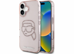 Karl Lagerfeld Pouzdro IML Rhinestones Karl Head pro iPhone 16 růžové