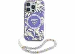 Guess Pouzdro Palm Trees Triangle Pearl Strap MagSafe pro iPhone 16 fialové