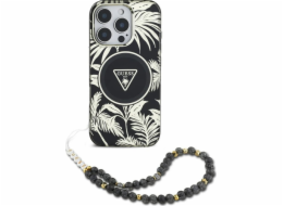 Guess Pouzdro Palm Trees Triangle Pearl Strap MagSafe pro iPhone 16 černé