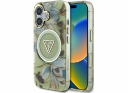 Guess Pouzdro Glitter Flowers Triangle Buttons MagSafe pro iPhone 16 zelené