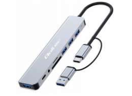 Qoltec Adaptér HUB 8v1 USB-C/USB | USB-C | 4xUSB | SD/TF karta | Jack 3,5 mm TRRS