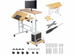 Maclean Mobilní nastavitelný stůl MC-124 W, nastavení výšky 67-115 cm, max. 50 kg, deska stolu 80x60 cm