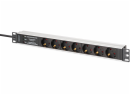 Digitus Prodlužovací kabel PDU Rack 19" s přepěťovou ochranou + filtrem EMI/RFI, 7 zásuvek Schuko CEE 7/3, kabel 2 m, zástrčka Unischuko CEE 7/7, 16 A