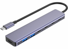 PLATINET HUB 7IN1 10GBS USB-C TO 4X USB-C 3.2 GEN2 + 2X USB-A 3.2 GEN1 + 1X USB-C PD 100W ALU