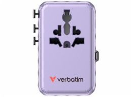Verbatim&nbsp;univerzální&nbsp;cestovní&nbsp;adaptér&nbsp;Charge’n’Travel&nbsp;100W,&nbsp;s&nbsp;výsuvným&nbsp;USB-C&nbsp;kabelem,&nbsp;fialová