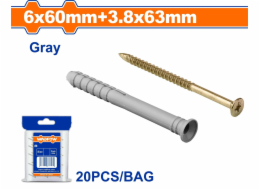 Wadfow Hmoždinka natloukací 6x60mm+vrut 3.8x63mm, sada 20 ks