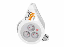 Solight prodlužovací přívod na bubnu 10m, 3 zásuvky, šedý kabel, 3x 1,0mm2 - PB25B