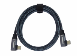 PremiumCord USB-C 2x zahnutý kabel ( USB 3.2 GEN 2x2, 5A, 100W, 20Gbit/s ) bavlněný oplet, 3m