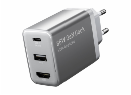 Vention FJAH0-EU USB(C+A)+HDMI GaN mains charger (60W/5W/4K@60Hz) (grey)