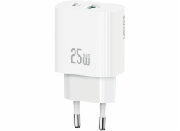 USAMS 25W nabíječka do zásuvky 1x USB-A 1x USB-A rychlé nabíjení Bílá