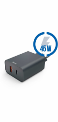 HAMA Rýchlonabíjačka, USB-C/A PD/QC 45W, č
