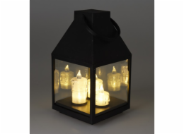 Lucerna černá s 3 LED svíčkami 25 cm KO-ANX000860