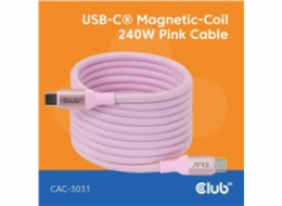 Club3D Kabel magnetický USB-C, 240W PD3.1, 480 Mbps, 2m, růžová