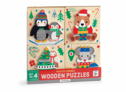 Mudpuppy Dřevěné puzzle sada 4 puzzle Vánoce