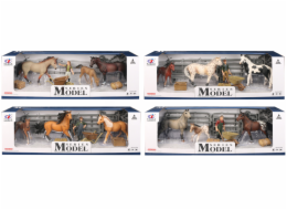 Zvířátka z farmy - Set koní s hříbátkem a krmením 4 druhy