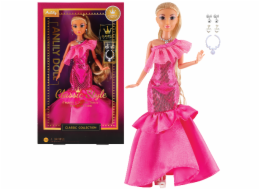 Módní panenka ve společenských šatech - tmavě růžové šaty