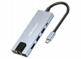Qoltec Adaptér HUB USB-C 5v1 | USB-C PD 100W | 2xUSB | HDMI 4K | RJ45