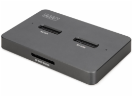 Dokovací stanice USB-C 3.2 Gen2 pro M.2 Duo NVMe a SATA SSD disky (max. 2x 4 TB) s čtečkou karet SD-Express 7.1 (max. 2 TB), černá