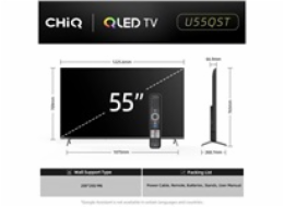 CHiQ U55QST TV 55", UHD, QLED, ultratenká, Google TV, DLG 120 Hz, Dolby Audio, Frameless, metalická