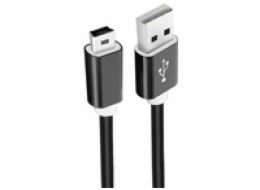 WG - Datový kabel USB Mini-B (5 pins)-USB-A / 1m / nylon braided / black