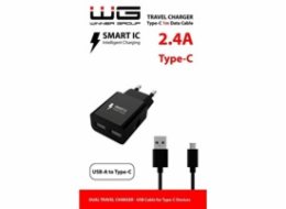 WG - Síťová nabíječka 2x USB-A 2,4A , Smart IC + kabel USB-A na Type-C, black