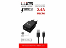 WG - Síťová nabíječka 2x USB-A 2,4A , Smart IC + kabel USB-A na Micro USB, black