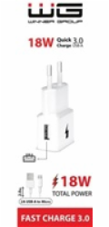 WG - Síťová nabíječka 1x USB-A, Quick Charge 3.0, 5V-9V-12V + kabel USB-A na Micro USB, white