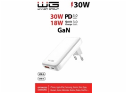 WG - Síťová nabíječka GaN 2x USB, 1x USB-C 30W + 1x USB-A 18W, white