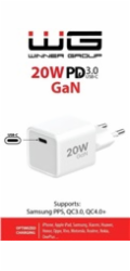 WG - Síťová nabíječka GaN 1x USB-C, PD 20W, 5V-9V-12V, bílá
