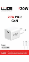WG - Síťová nabíječka 1x USB-C PD 20W, 5V-9V-12V, kabel Type-C na Type-C, bílá
