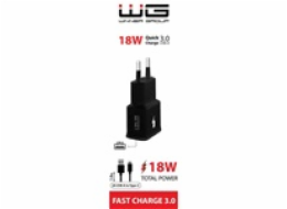 WG - Síťová nabíječka 1x USB-A, Quick Charge 3.0, 5V-9V-12V, + kabel USB-A na Type-C, černá