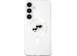 Karl Lagerfeld Pouzdro Button Karl & Choupette Heads s potiskem loga MagSafe pro Samsung Galaxy S25 Plus bílé