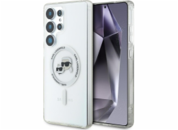 Karl Lagerfeld Pouzdro Button Karl & Choupette Heads s potiskem loga MagSafe pro Samsung Galaxy S25 Ultra bílé