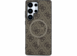 Guess kožené pouzdro MagSafe s barevným kroužkem 4G pro Samsung Galaxy S25 Ultra hnědé