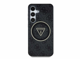 Guess Pouzdro 4G Glitter Triangle Buttons MagSafe pro Samsung Galaxy S25 černé